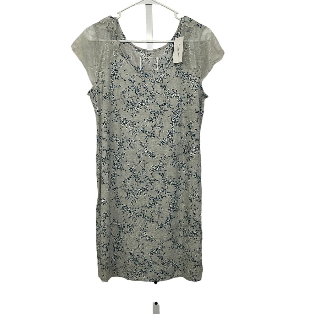Charter Club Women’s Lace Trim Gray Floral Chemise Nightgown Size S